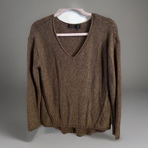 RDI Womens Long Sleeves Pullover High-Low Hem Blush Knit V-Neck Sweater L‎ Brown